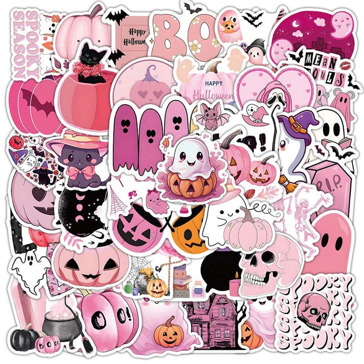 Pink Tone Halloween Sticker 52Pcs Cute Pumpkin Ghost Skeleton Stickers