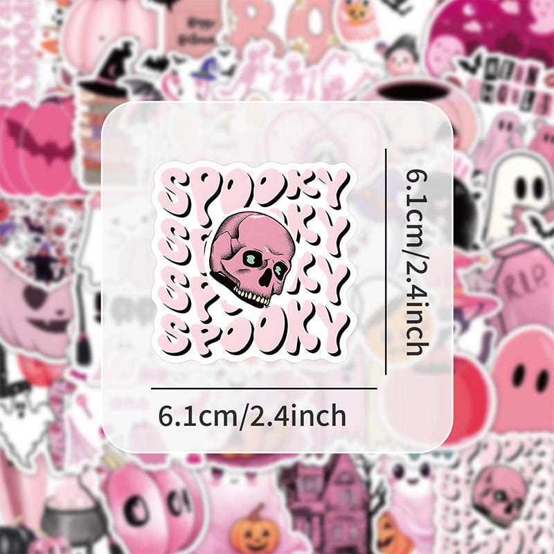 Pink Tone Halloween Sticker 52Pcs Cute Pumpkin Ghost Skeleton Stickers