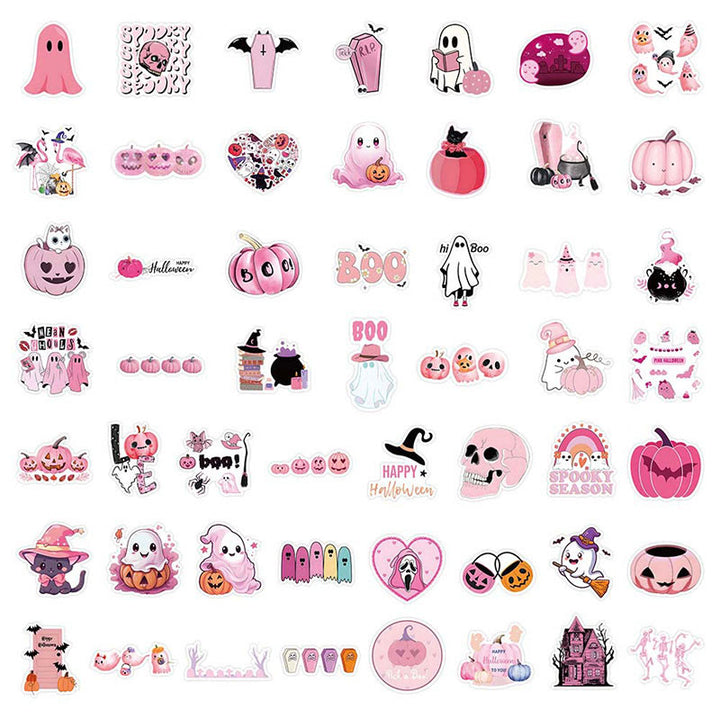 Pink Tone Halloween Sticker 52Pcs Cute Pumpkin Ghost Skeleton Stickers