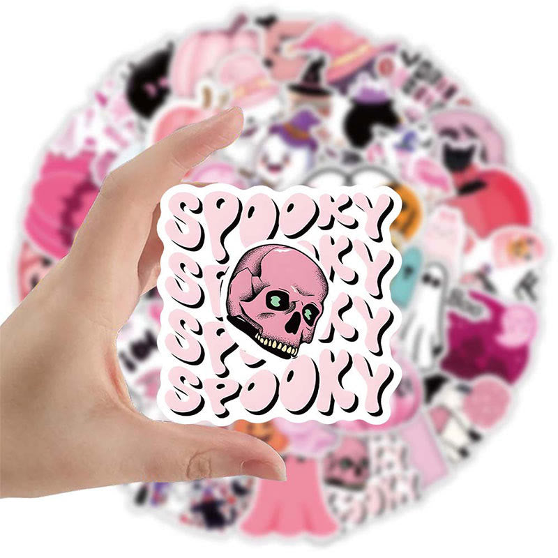 Pink Tone Halloween Sticker 52Pcs Cute Pumpkin Ghost Skeleton Stickers