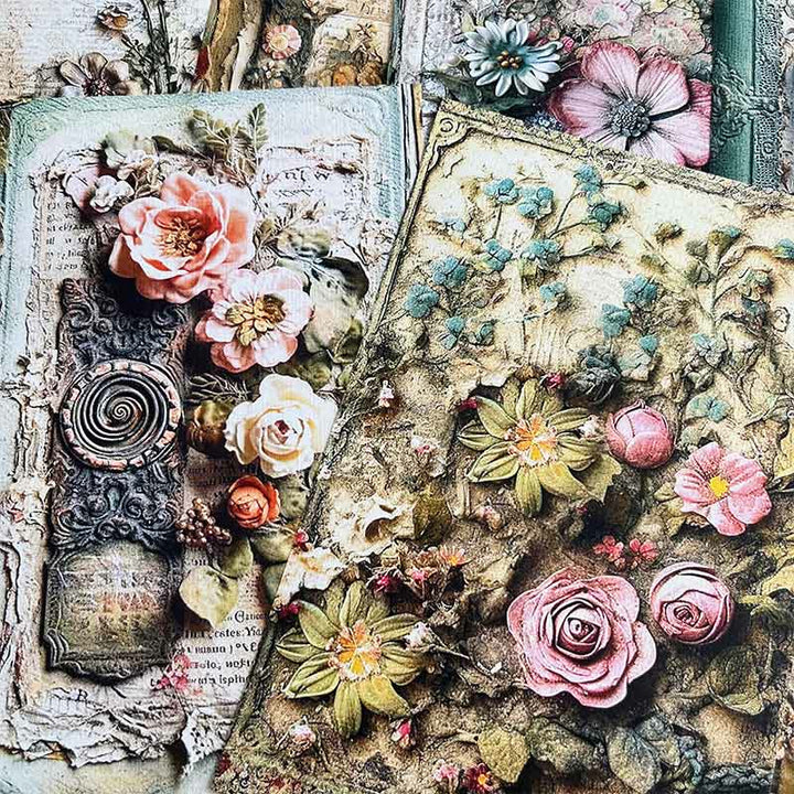 Retro Flowers Oil Painting Junk Journal Background Paper Craft for Scrapbooking