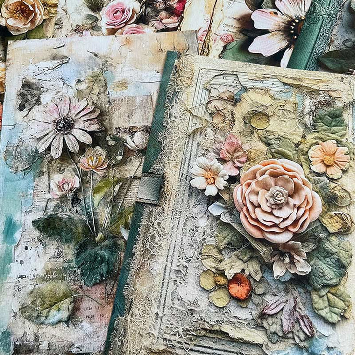 Retro Flowers Oil Painting Junk Journal Background Paper Craft for Scrapbooking