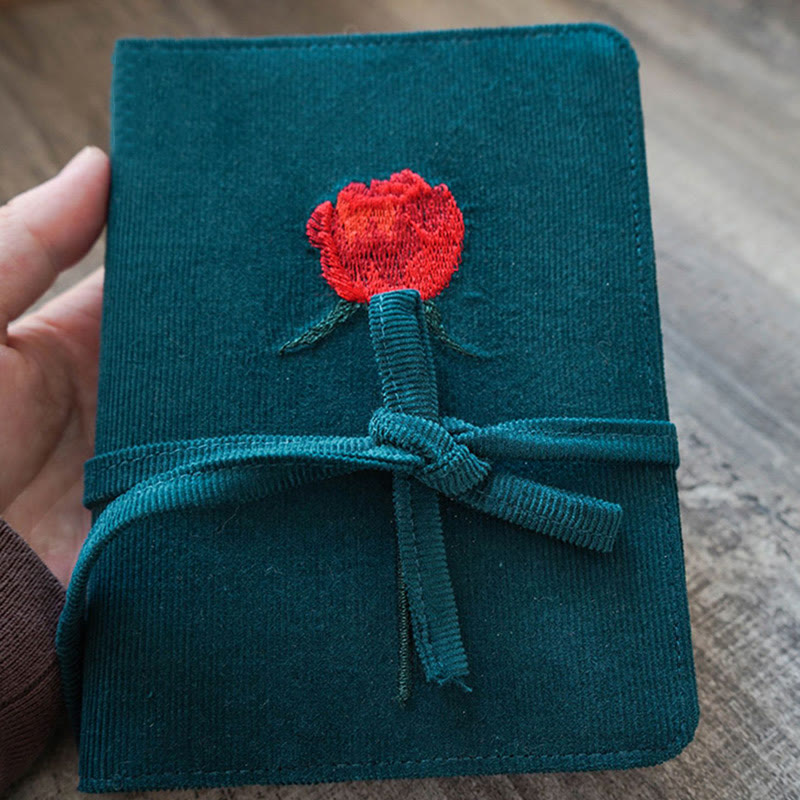 A6/ A5 Embroidered Red Rose Corduroy Cover Notebook For Journal