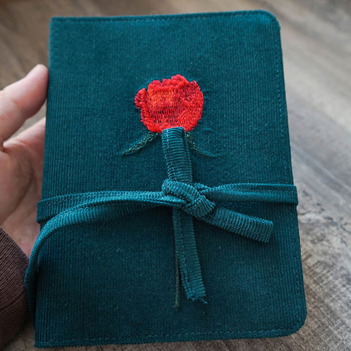 A6/ A5 Embroidered Red Rose Corduroy Cover Notebook For Journal