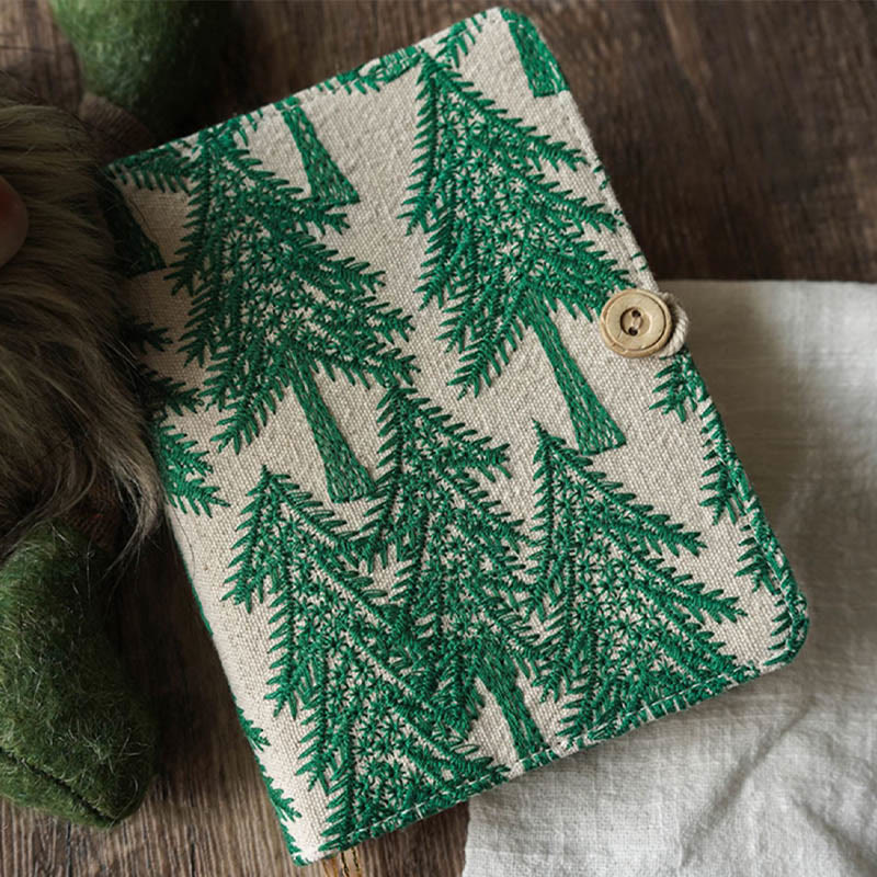 A6/ A5 Embroidered Pine Tree Cloth Cover Notebook For Journal