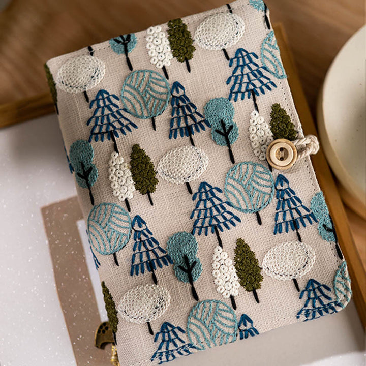 A6/ A5 Embroidered Trees Cloth Cover Notebook For Journal