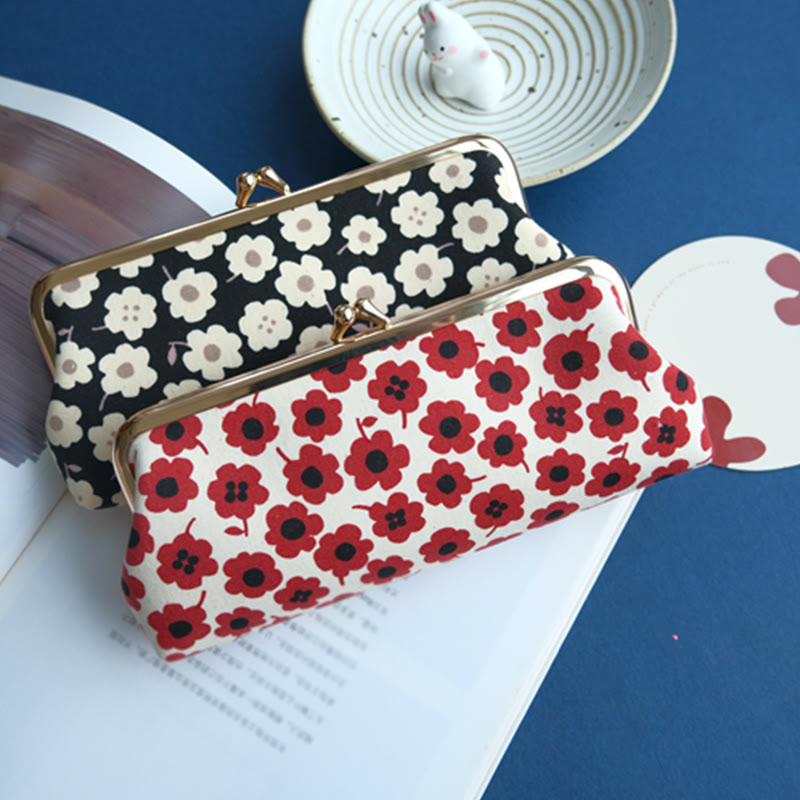 Red White Flowers Pencil Case For Stationery Supplies