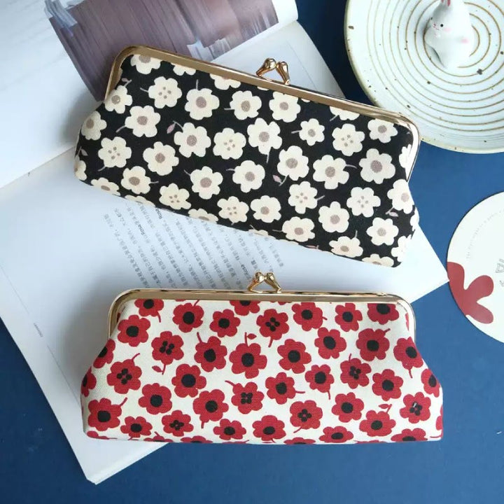 Red White Flowers Pencil Case For Stationery Supplies