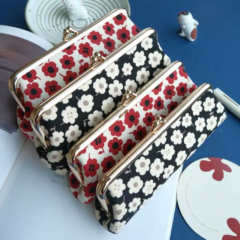 Red White Flowers Pencil Case For Stationery Supplies