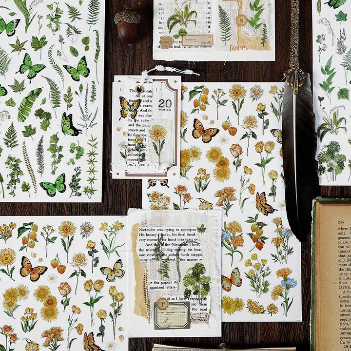 Natural Flowers Plants Butterflies Rub On Transfer Sticker Scrapbook Journal Supplies