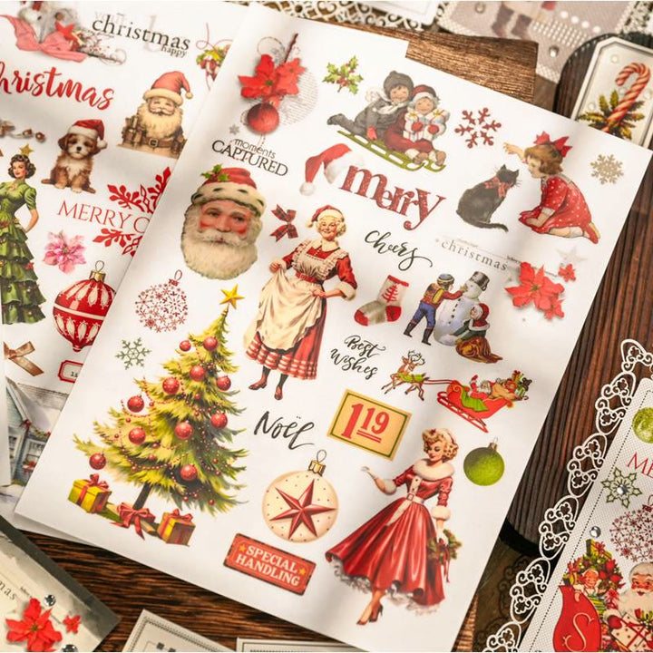 Retro Christmas Theme Rub-on Sticker Xmas Santa Snowflake Transfer Stickers