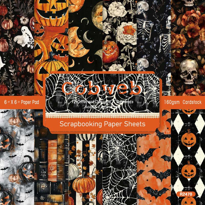 Black Halloween Series Paper Set Cobweb Pumpkin Decorative Journaling Paper