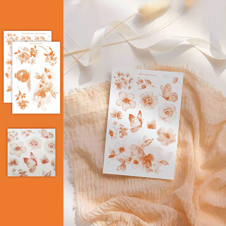 Retro Ink Flower Rub-on Transfers Sticker Scrapbook Stickers