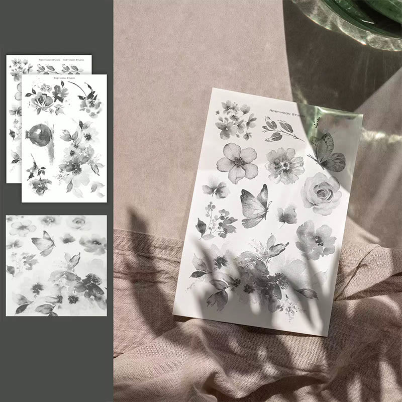 Retro Ink Flower Rub-on Transfers Sticker Scrapbook Stickers