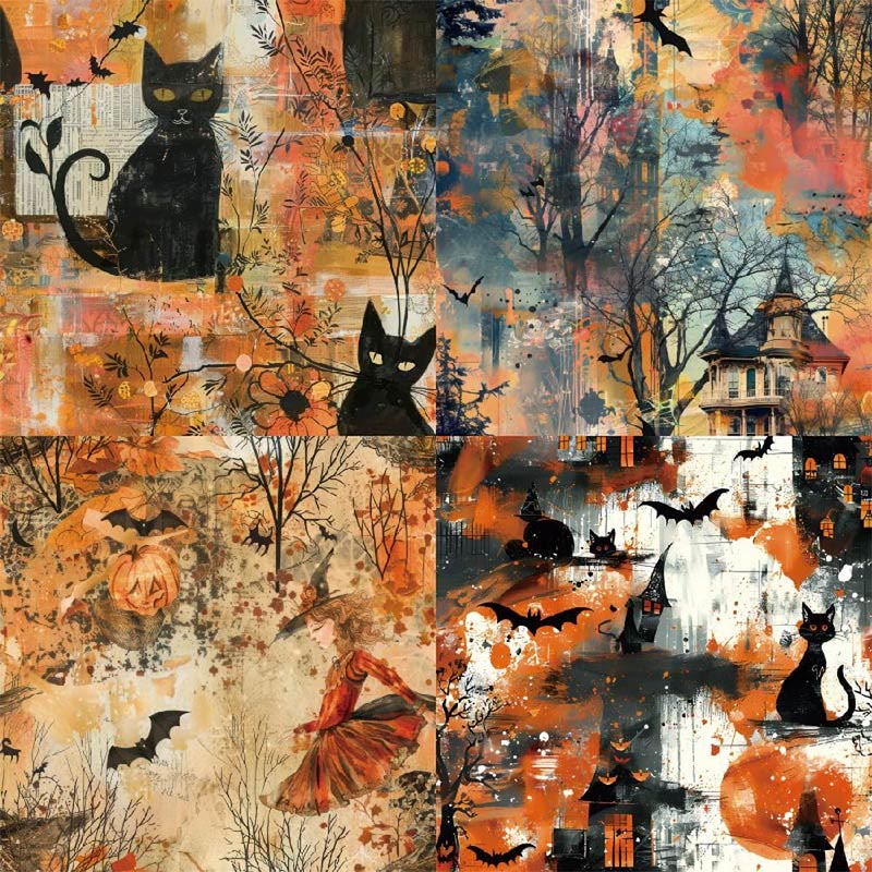 Happy Halloween Series Paper Set Cat And Castle Decorative Journaling Paper