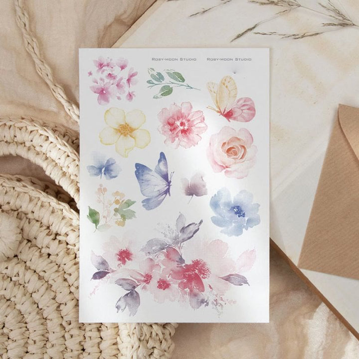 Retro Ink Flower Rub-on Transfers Sticker Scrapbook Stickers