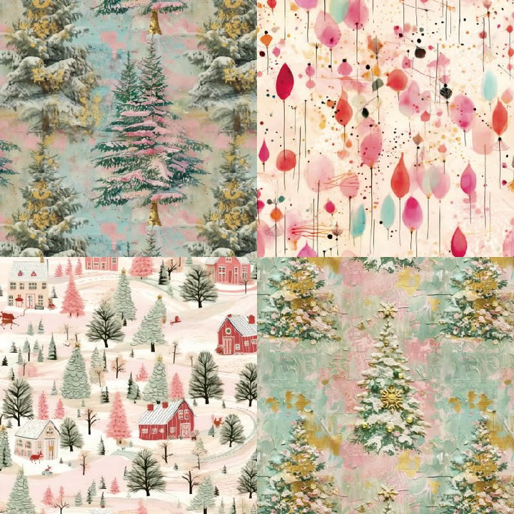 Pink Christmas Series Paper Set Festival Celebration Decorative Journaling Paper