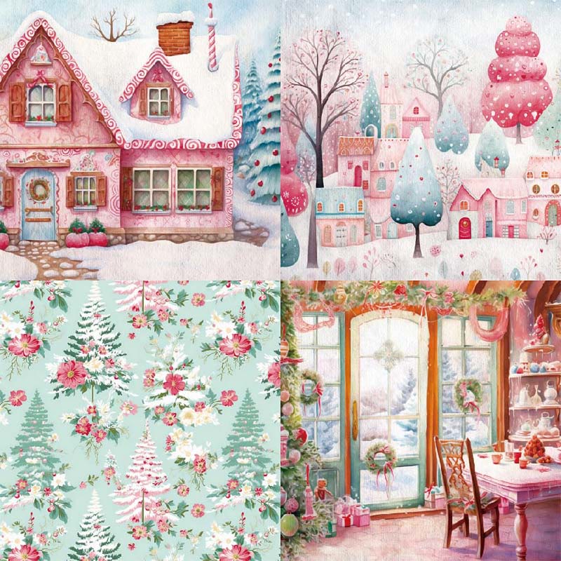 Pink Christmas Series Paper Set Winter Holiday Decorative Background Paper