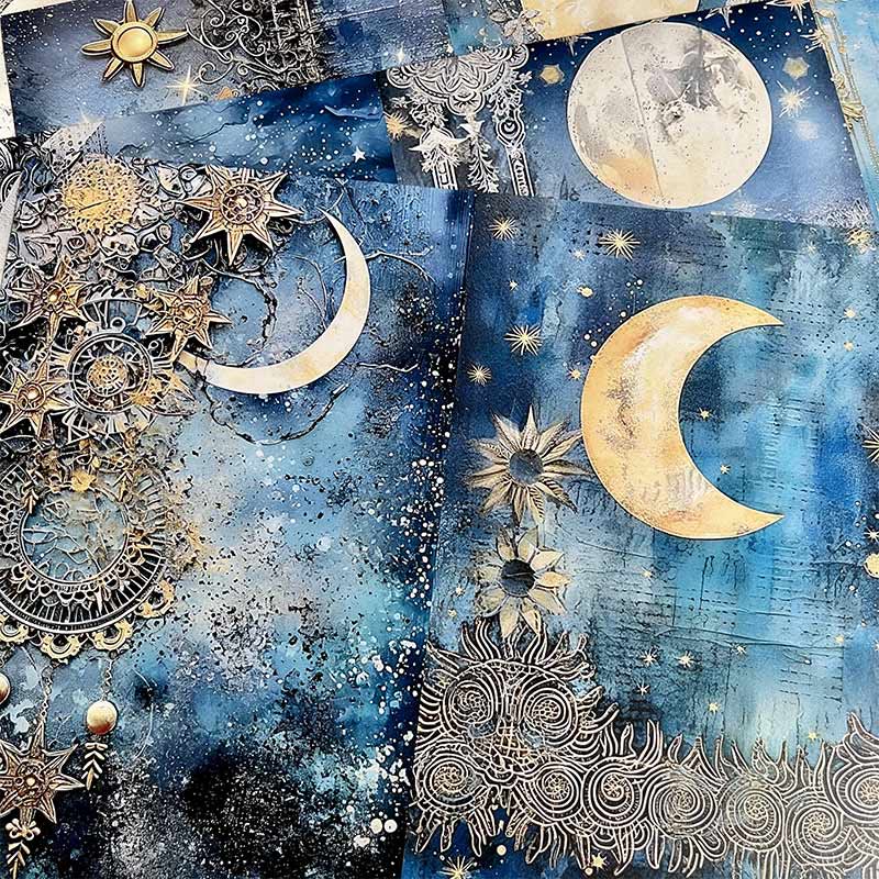 Astrocosmic Star Moon Blue Background Series Paper Decorative Journaling Paper