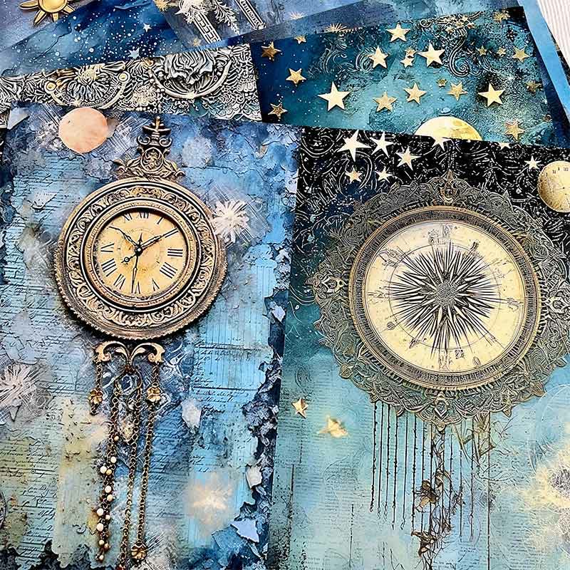 Astrocosmic Star Moon Blue Background Series Paper Decorative Journaling Paper