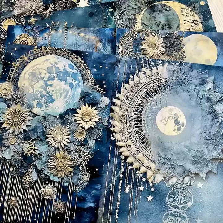 Astrocosmic Star Moon Blue Background Series Paper Decorative Journaling Paper