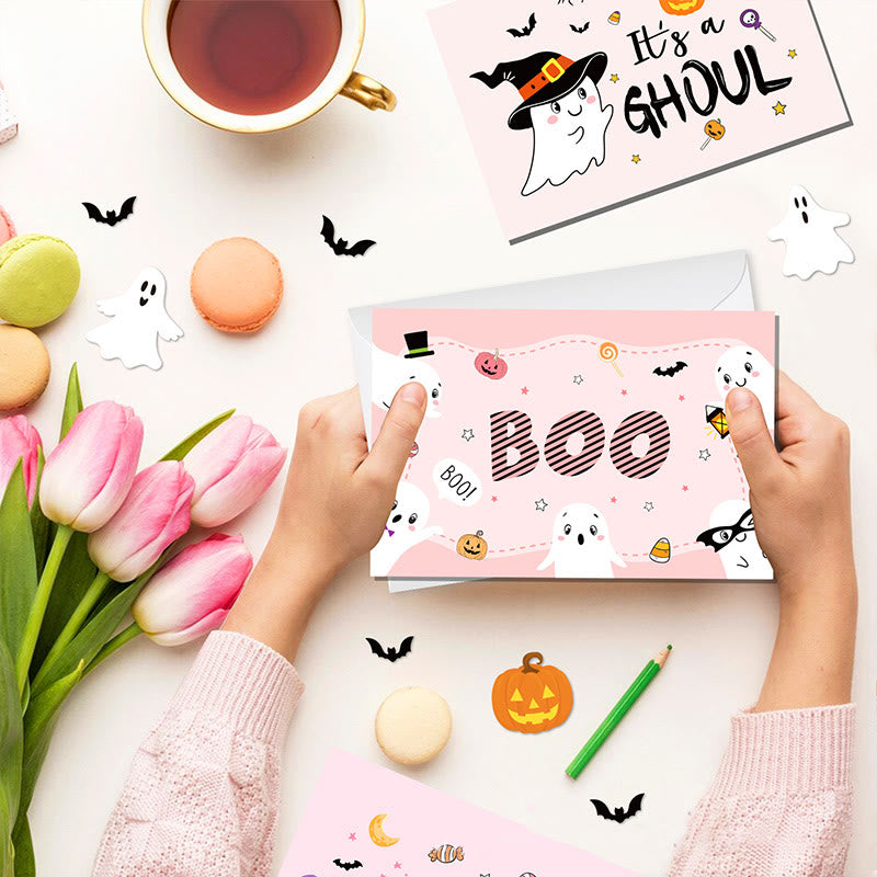 24pcs Set Cute Ghost Greeting Cards With Envelopes And Stickers