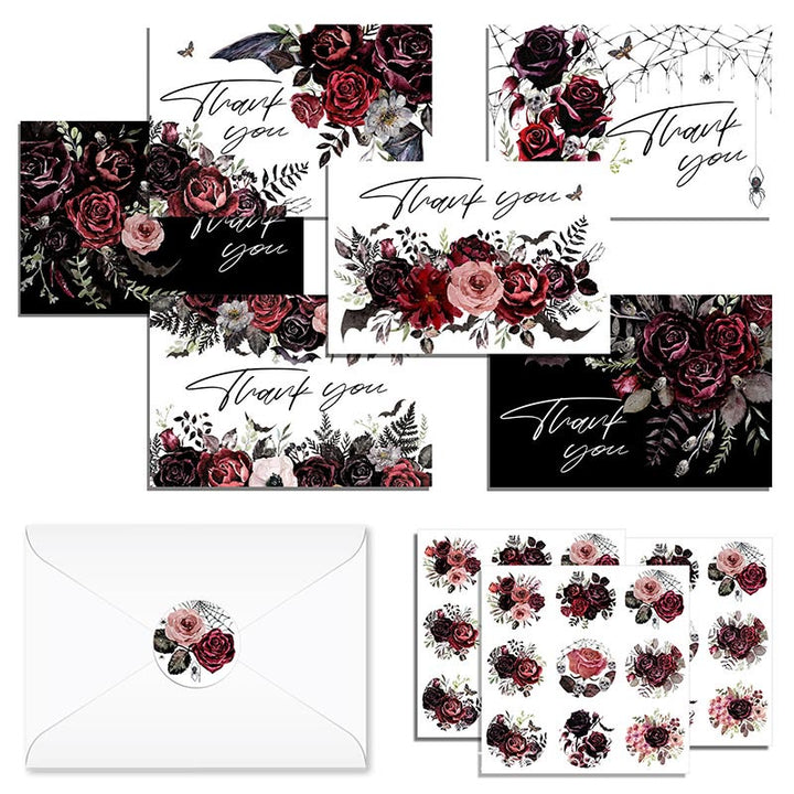 24pcs Set Ancient Flower Bat Greeting Cards With Envelopes And Stickers