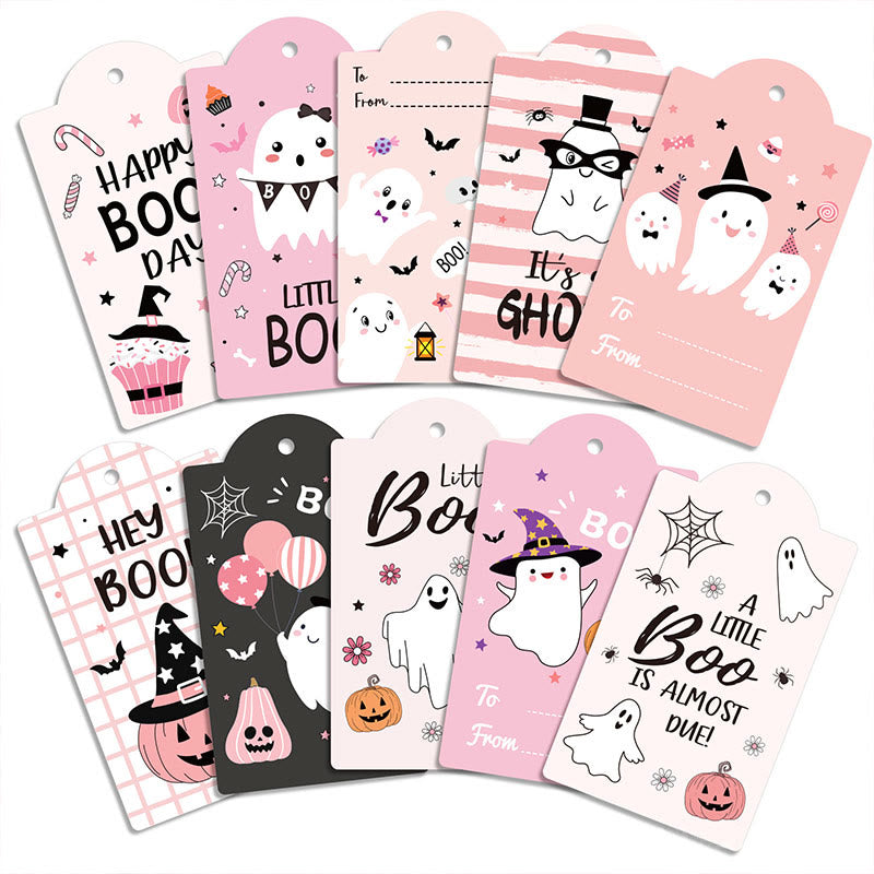 60pcs Set Pink Halloween Theme Greeting Gift Tag With Rope