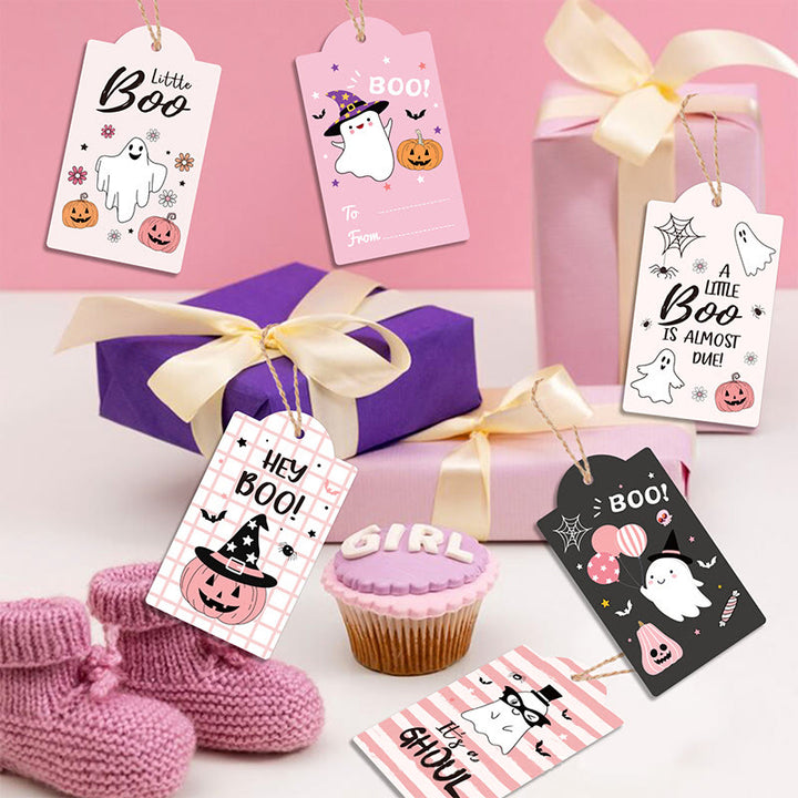 60pcs Set Pink Halloween Theme Greeting Gift Tag With Rope