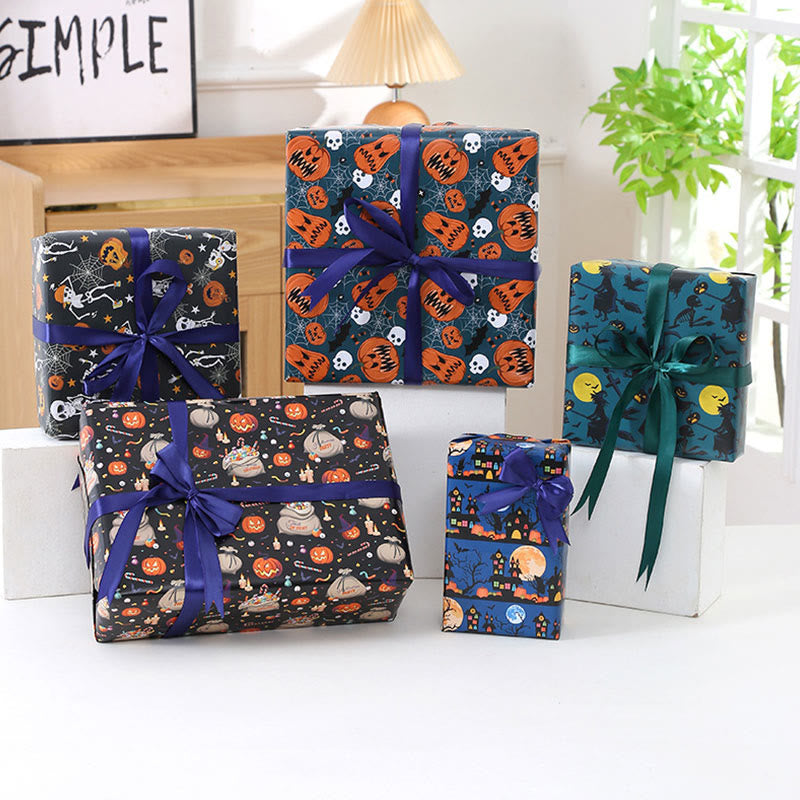 Halloween Pumpkin Theme Cartoon Pattern Printed Wrapping Paper Holiday Gift