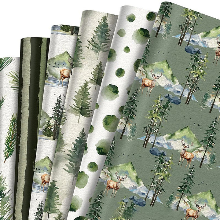 Christmas Green Forest Theme Cartoon Pattern Printed Wrapping Paper Holiday Gift