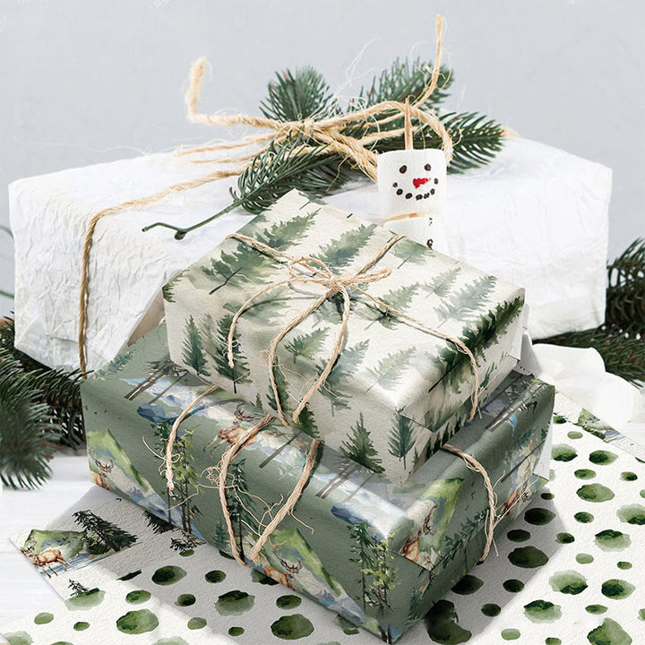 Christmas Green Forest Theme Cartoon Pattern Printed Wrapping Paper Holiday Gift