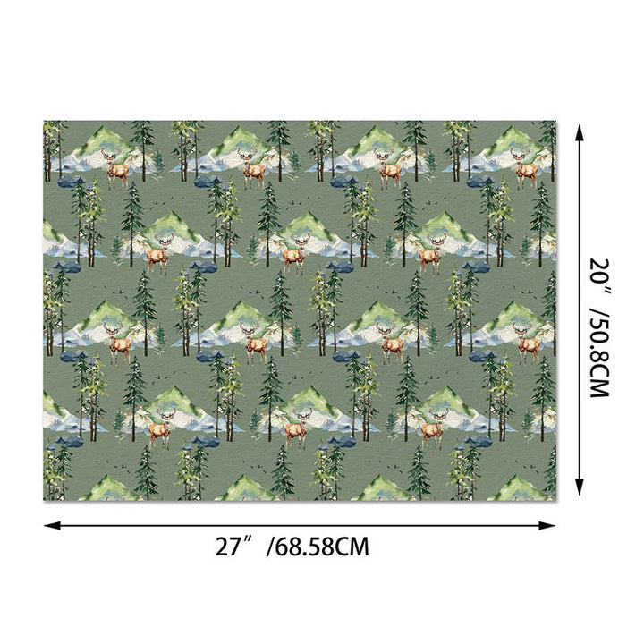 Christmas Green Forest Theme Cartoon Pattern Printed Wrapping Paper Holiday Gift