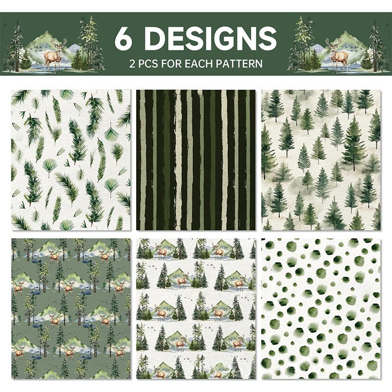 Christmas Green Forest Theme Cartoon Pattern Printed Wrapping Paper Holiday Gift