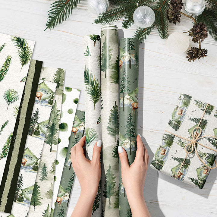 Christmas Green Forest Theme Cartoon Pattern Printed Wrapping Paper Holiday Gift