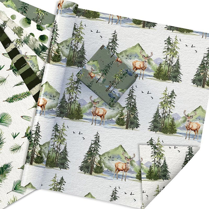 Christmas Green Forest Theme Cartoon Pattern Printed Wrapping Paper Holiday Gift