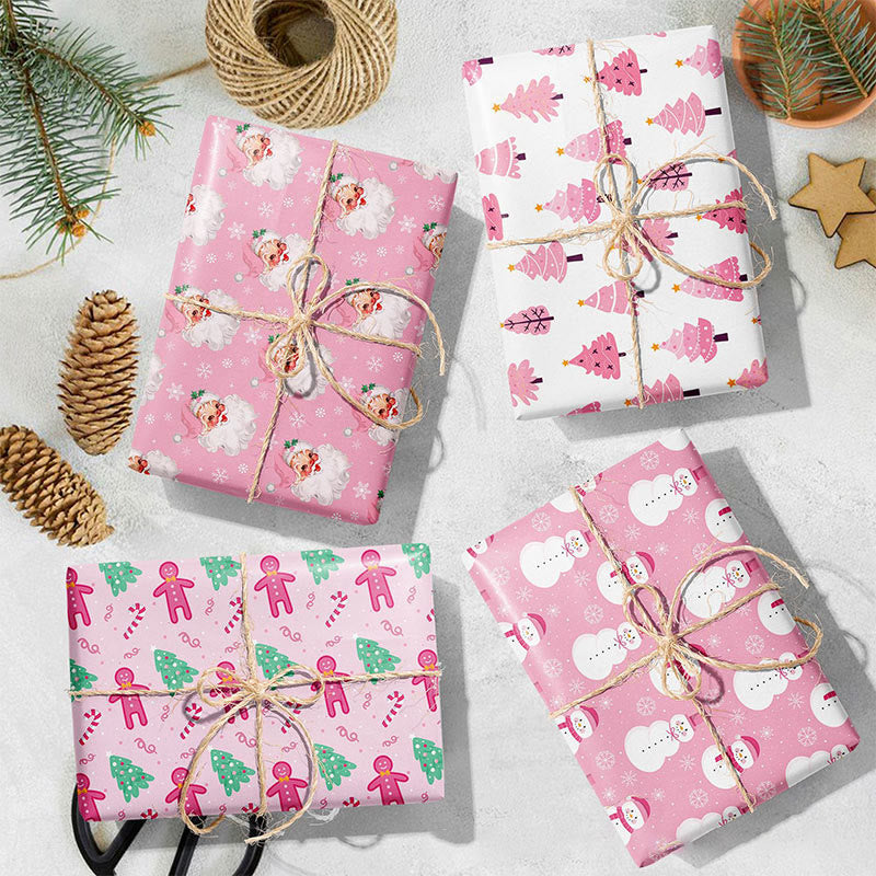 Pink Christmas Theme Cartoon Pattern Printed Wrapping Paper Holiday Gift