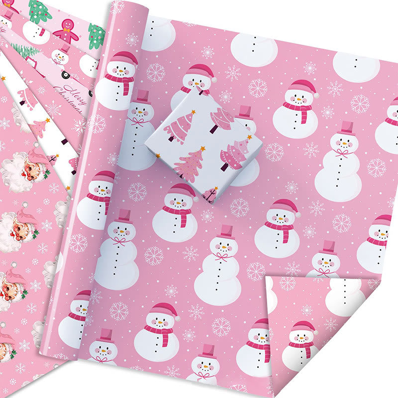 Pink Christmas Theme Cartoon Pattern Printed Wrapping Paper Holiday Gift