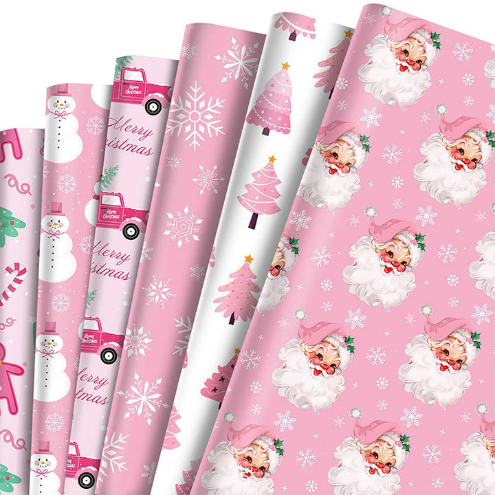 Pink Christmas Theme Cartoon Pattern Printed Wrapping Paper Holiday Gift