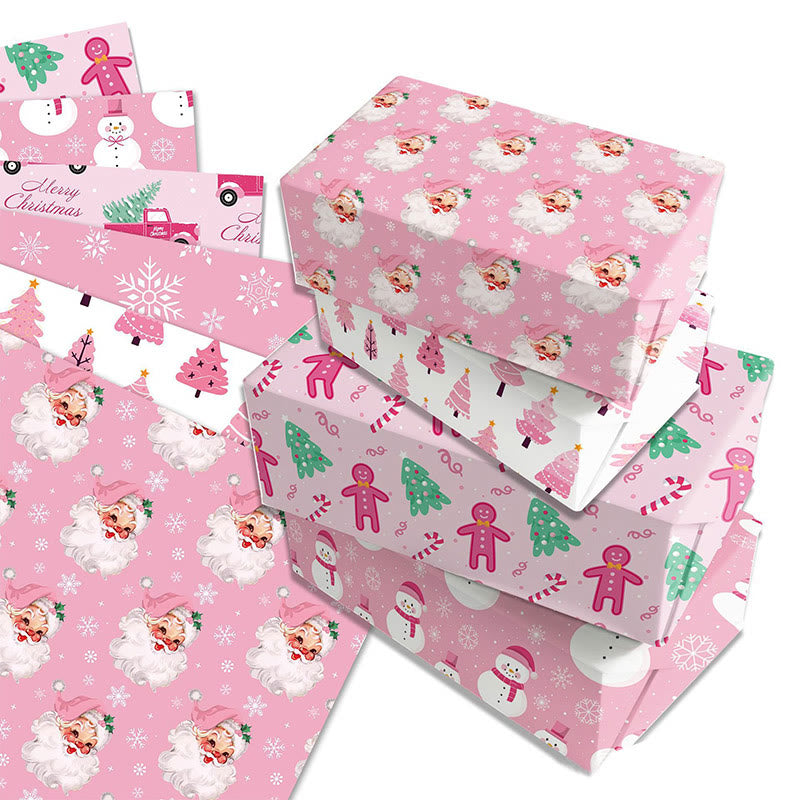 Pink Christmas Theme Cartoon Pattern Printed Wrapping Paper Holiday Gift