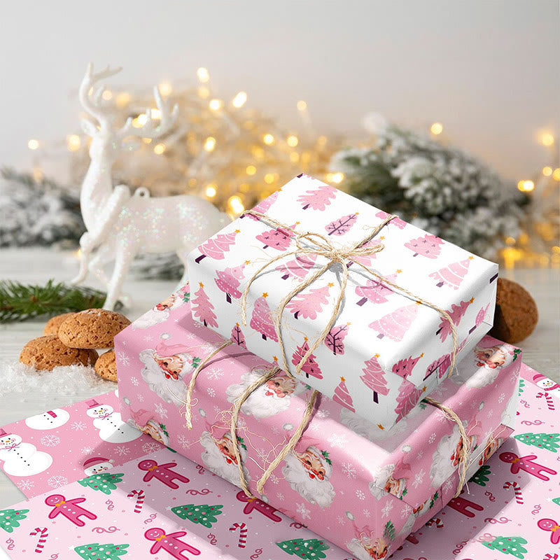 Pink Christmas Theme Cartoon Pattern Printed Wrapping Paper Holiday Gift