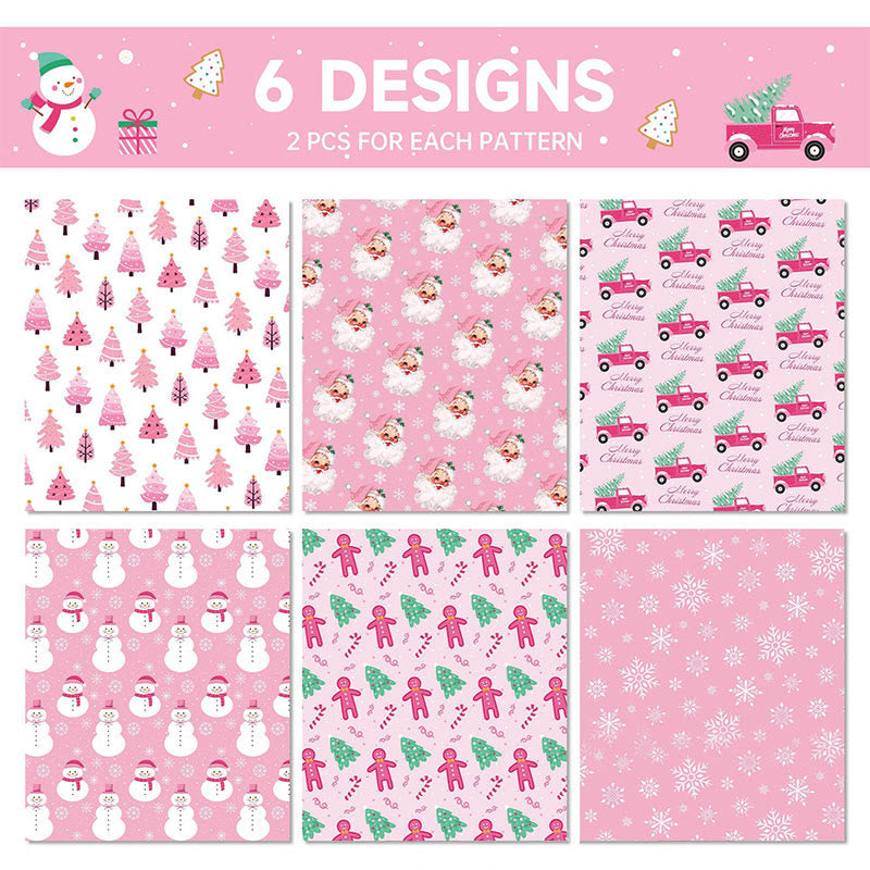 Pink Christmas Theme Cartoon Pattern Printed Wrapping Paper Holiday Gift