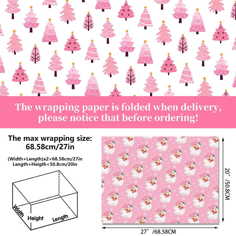 Pink Christmas Theme Cartoon Pattern Printed Wrapping Paper Holiday Gift