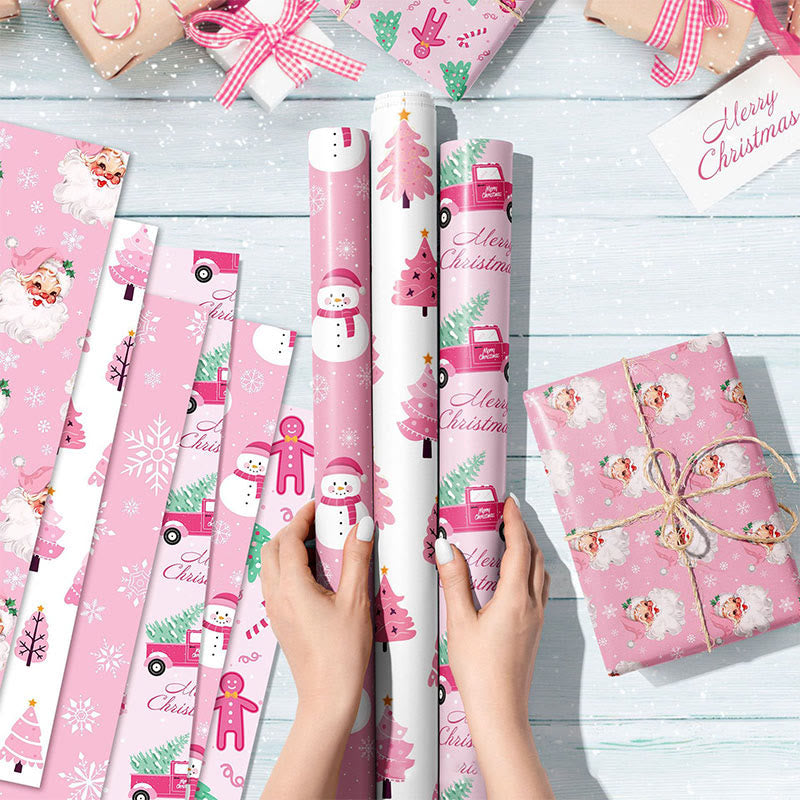 Pink Christmas Theme Cartoon Pattern Printed Wrapping Paper Holiday Gift