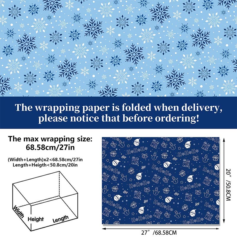 Blue Christmas Theme Cartoon Pattern Printed Wrapping Paper Holiday Gift