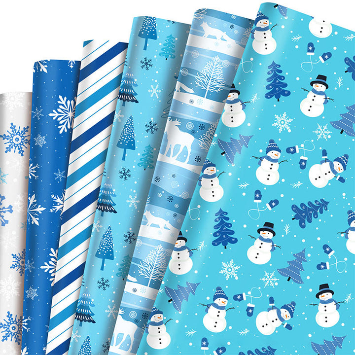 Blue Snowflake Theme Cartoon Pattern Printed Wrapping Paper Holiday Gift