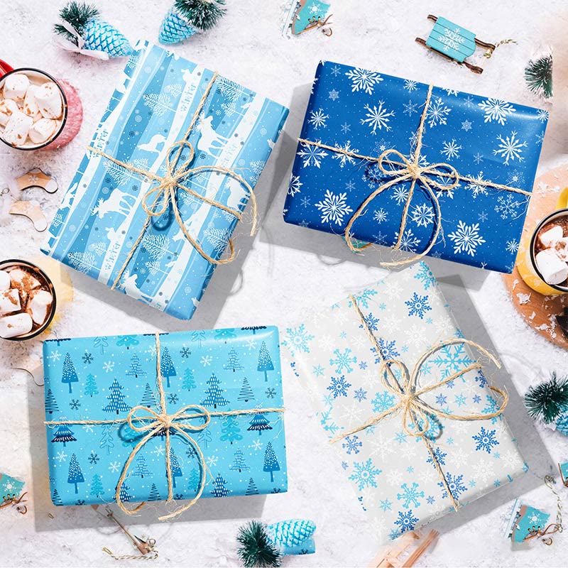 Blue Snowflake Theme Cartoon Pattern Printed Wrapping Paper Holiday Gift