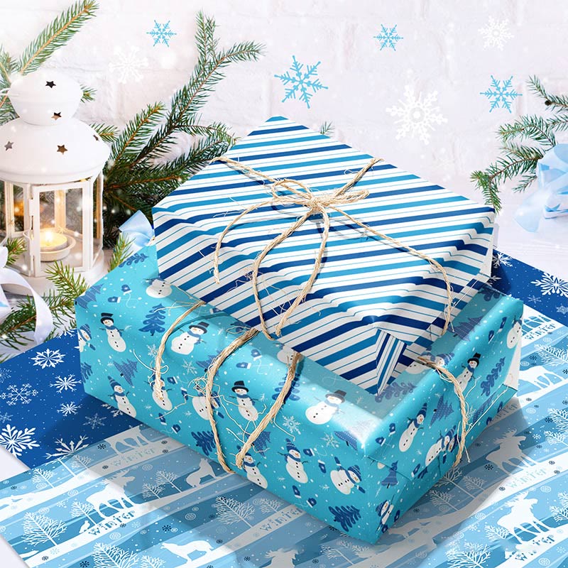 Blue Snowflake Theme Cartoon Pattern Printed Wrapping Paper Holiday Gift