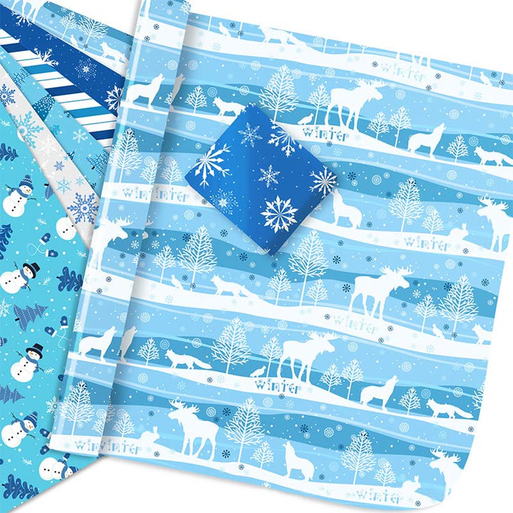 Blue Snowflake Theme Cartoon Pattern Printed Wrapping Paper Holiday Gift