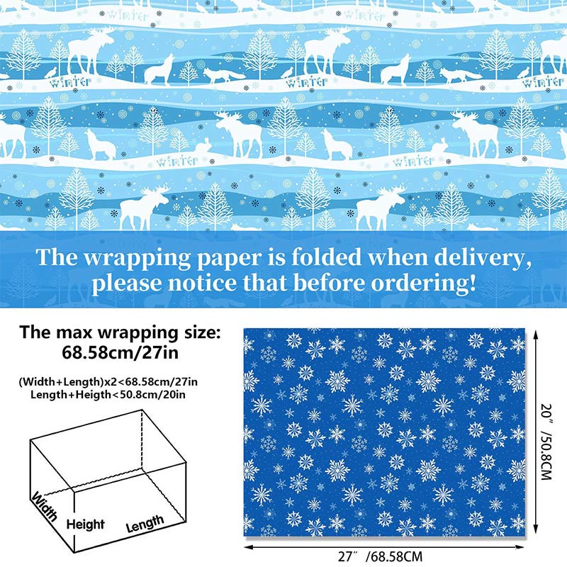 Blue Snowflake Theme Cartoon Pattern Printed Wrapping Paper Holiday Gift